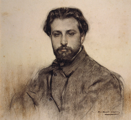 Retrato de Joan Manén realizado por Ramon Casas y conservado en el MNAC en Barcelona. Dominio público.